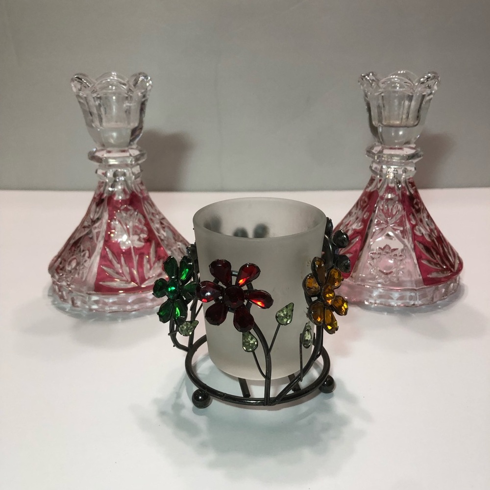 Crystal Candle Holders with Floral Votive